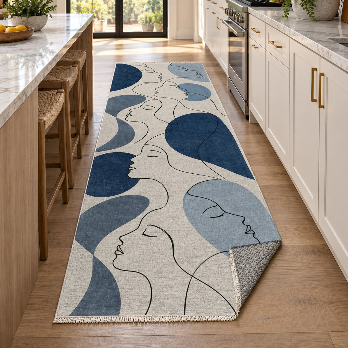 Quiet Profiles Indigo Abstract Washable Rug — new york kitchen runner