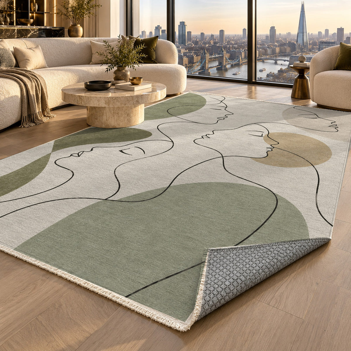 Quiet Profiles Sage Abstract Washable Rug — london luxury living