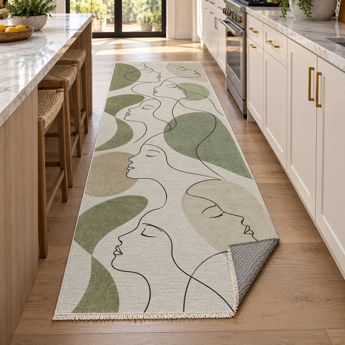 Quiet Profiles Sage Abstract Washable Rug — new york kitchen runner