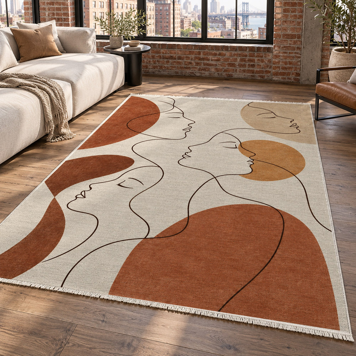 Quiet Profiles Terracotta Abstract Washable Rug — new york living