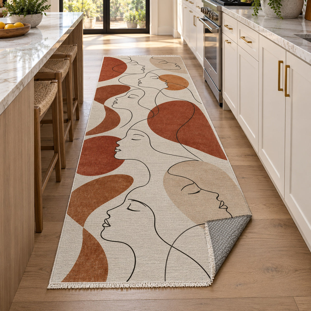 Quiet Profiles Terracotta Abstract Washable Rug — new york kitchen runner