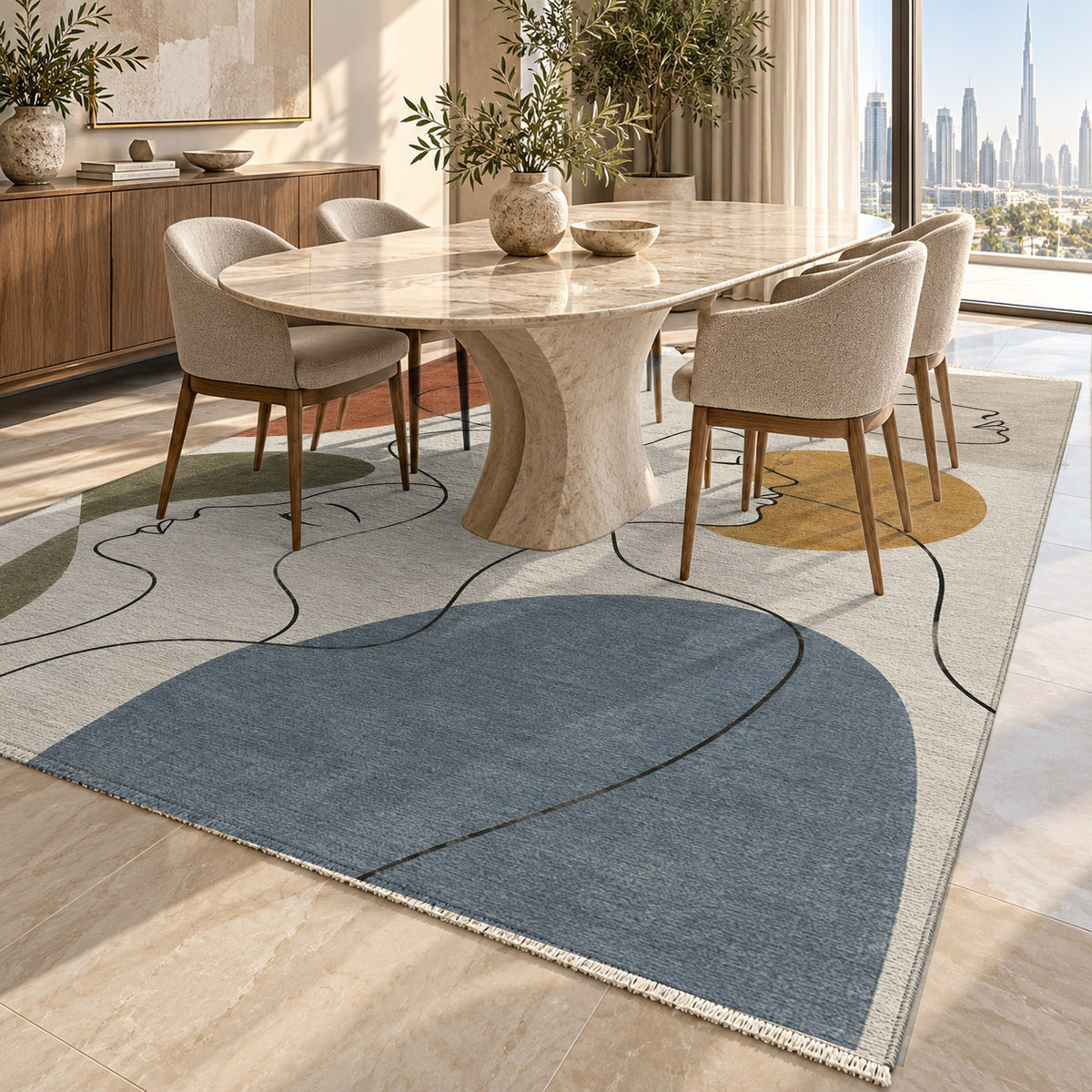Quiet Profiles Abstract Washable Rug — dubai dining