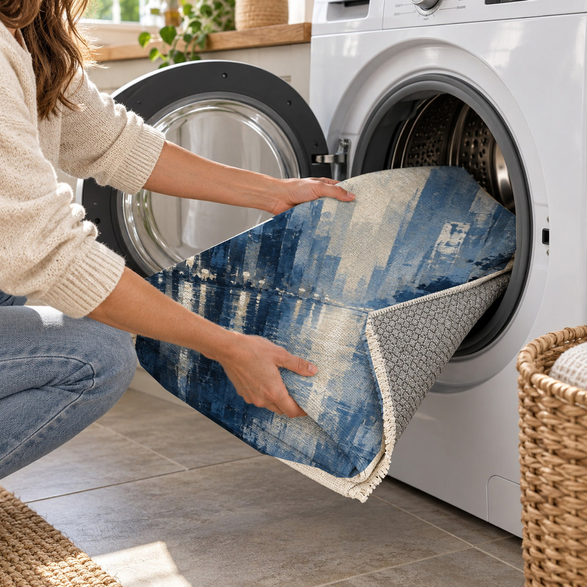 Rainy Boulevard Indigo Modern Washable Rug — washing machine