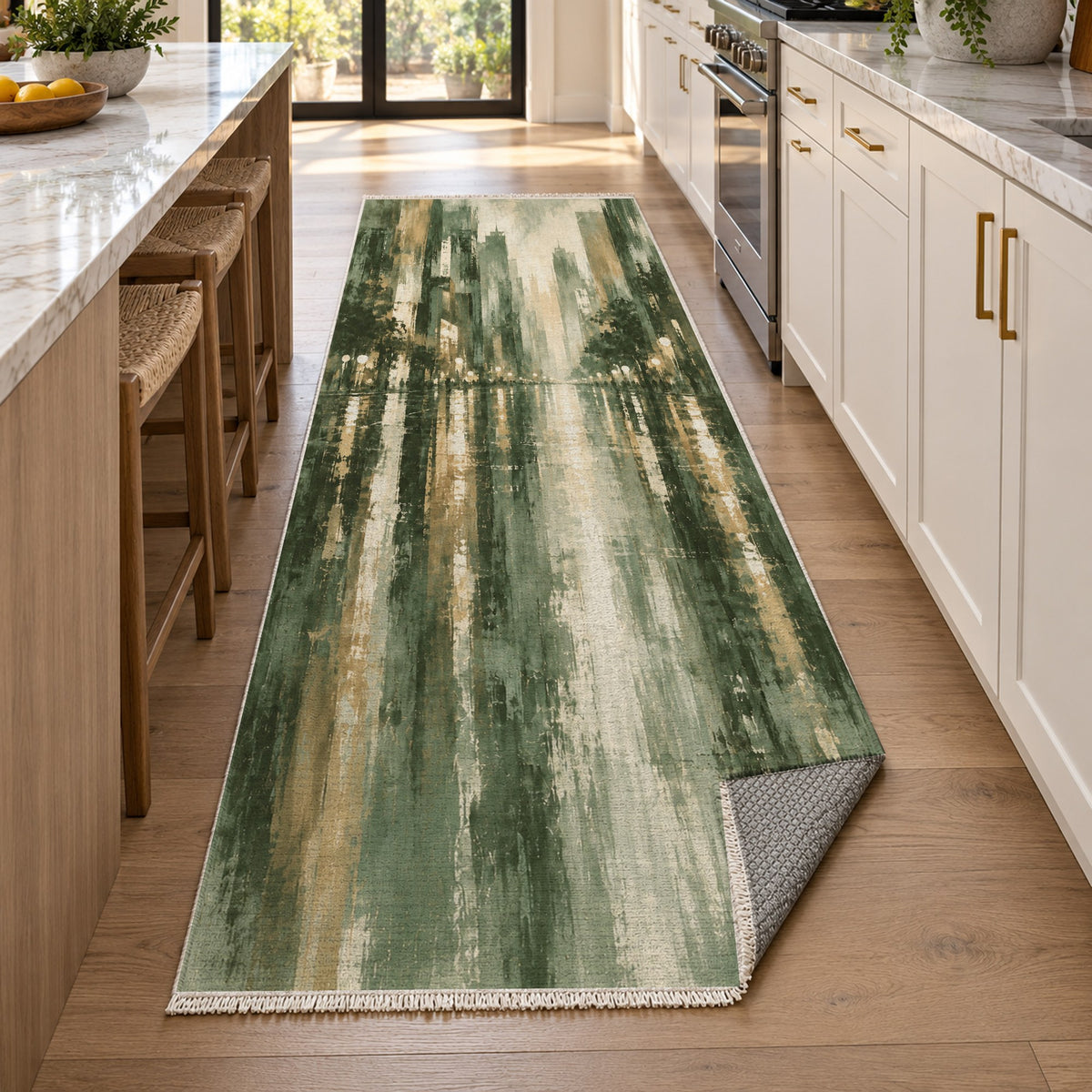 Rainy Boulevard Sage Modern Washable Rug — new york kitchen runner