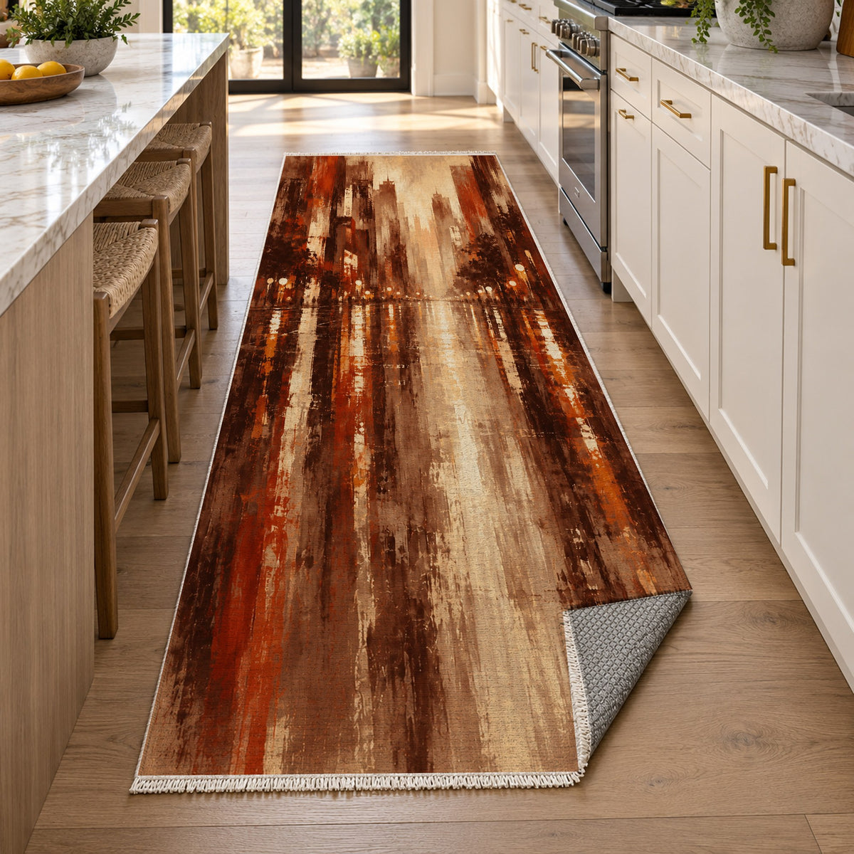 Rainy Boulevard Terracotta Modern Washable Rug — new york kitchen runner