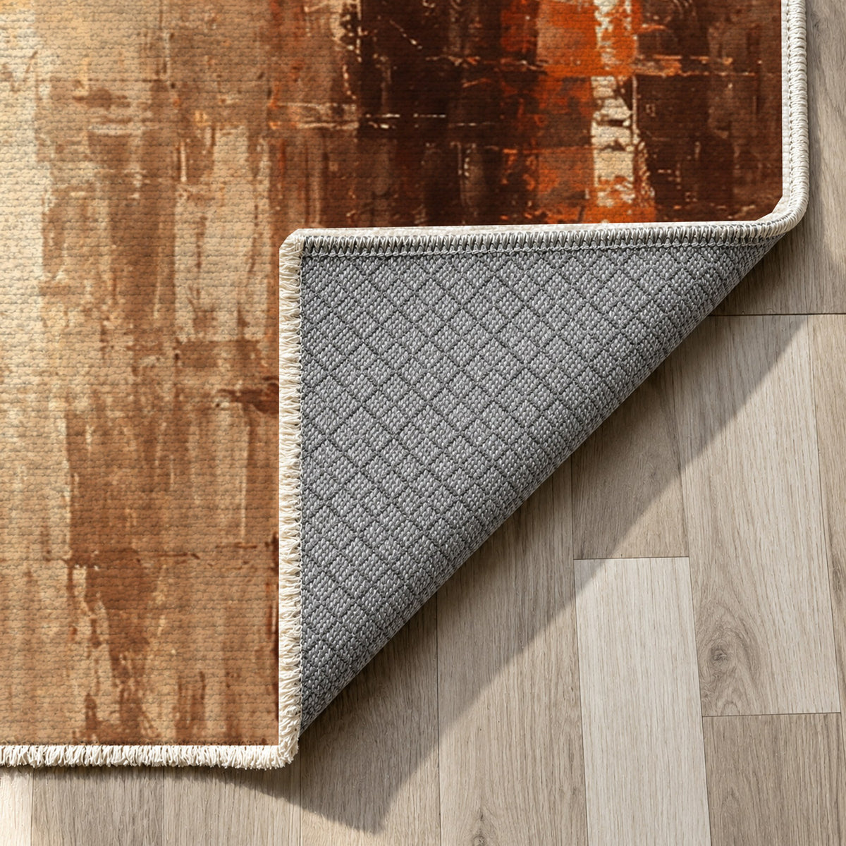 Rainy Boulevard Terracotta Modern Washable Rug — backing close up