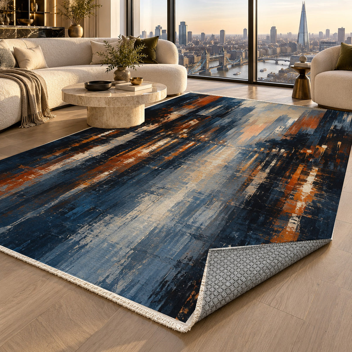 Rainy Boulevard Modern Washable Rug — london luxury living
