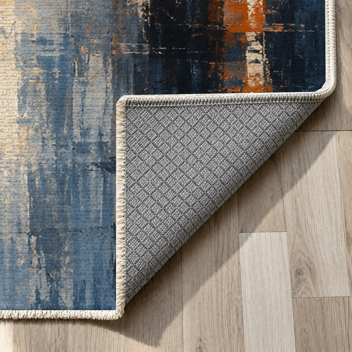 Rainy Boulevard Modern Washable Rug — backing close up