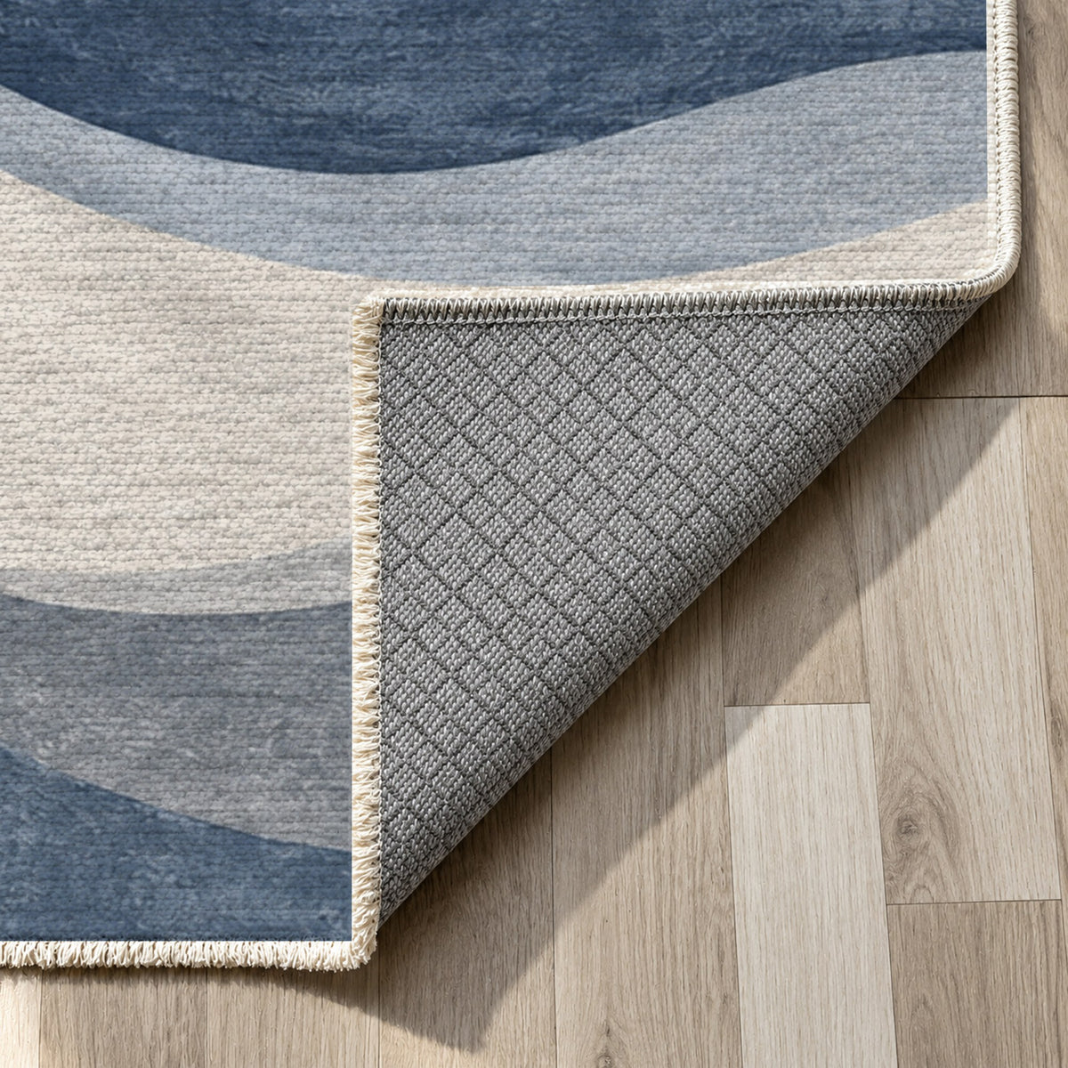 Ripple Study Blue Grey Modern Washable Rug — backing close up