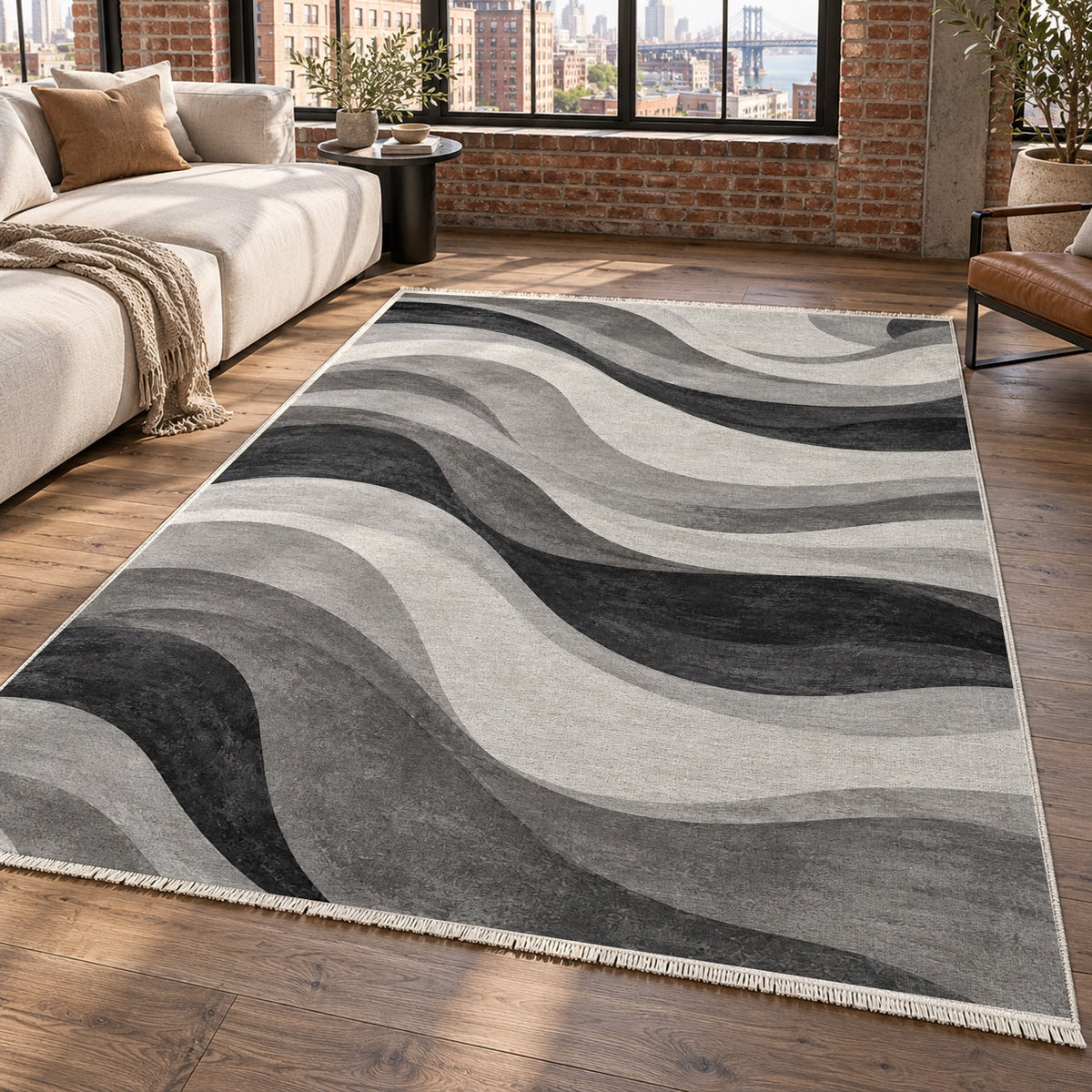 Ripple Study Charcoal Ivory Modern Washable Rug — new york living