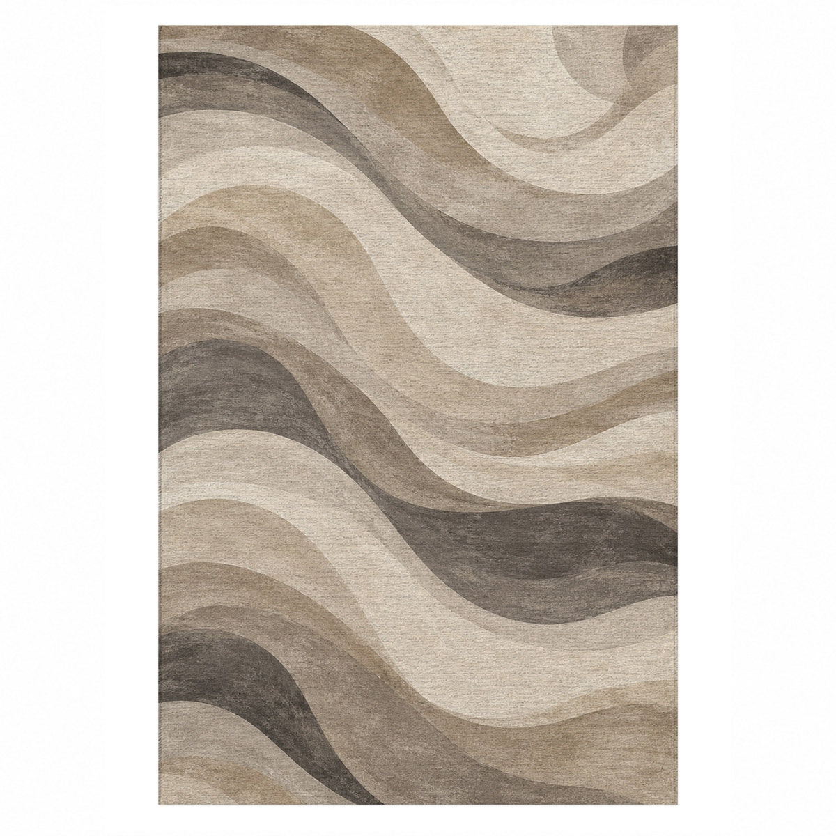 Ripple Study Ivory Taupe Modern Washable Rug — top view
