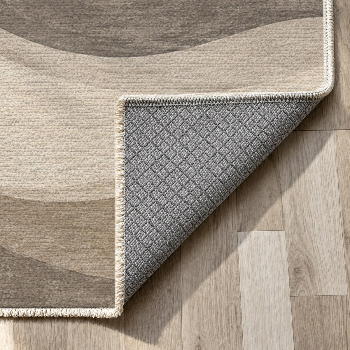 Ripple Study Ivory Taupe Modern Washable Rug — backing close up