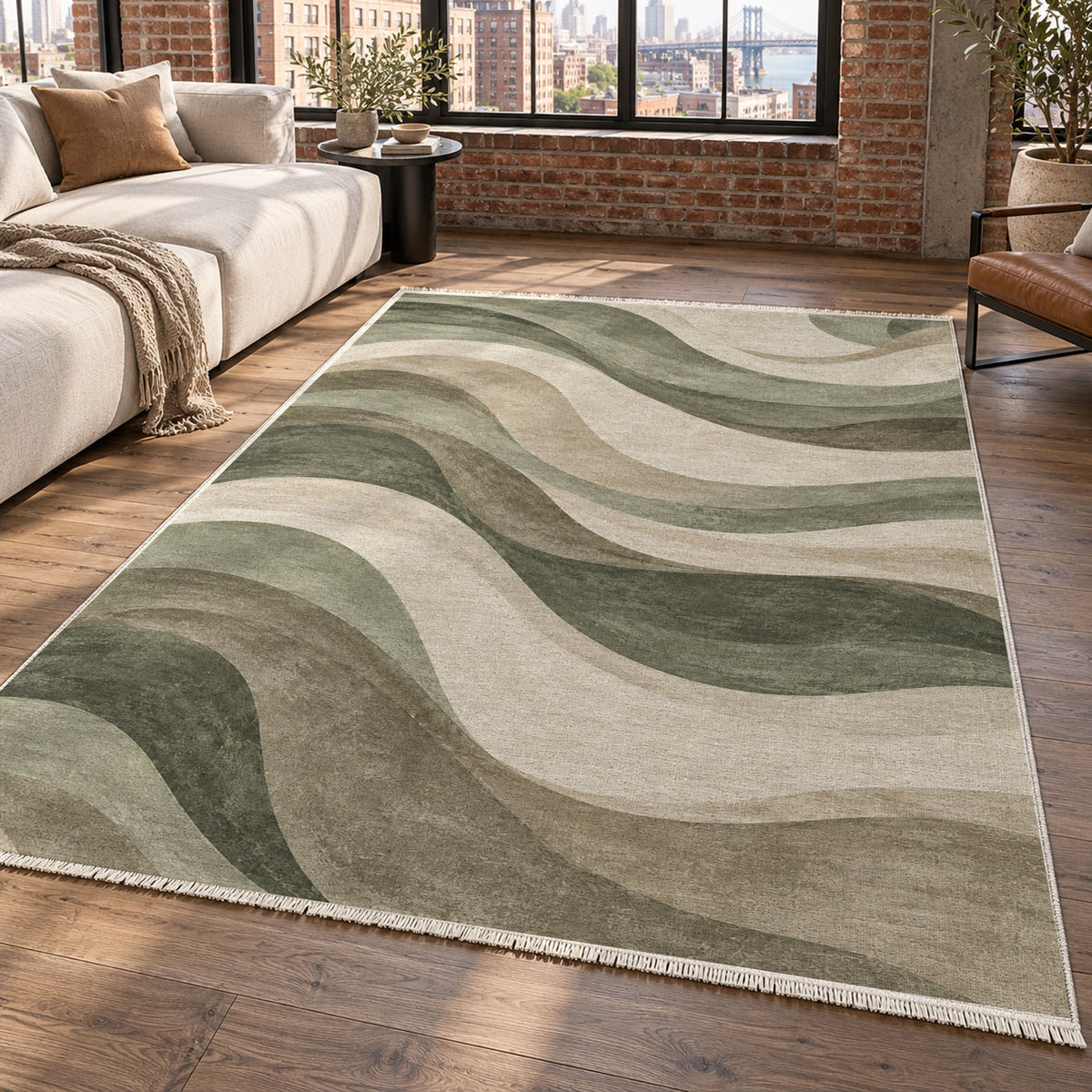 Ripple Study Sage Sand Modern Washable Rug — new york living