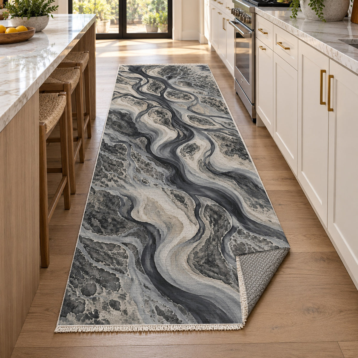 River Delta Charcoal Abstract Washable Rug — new york kitchen runner