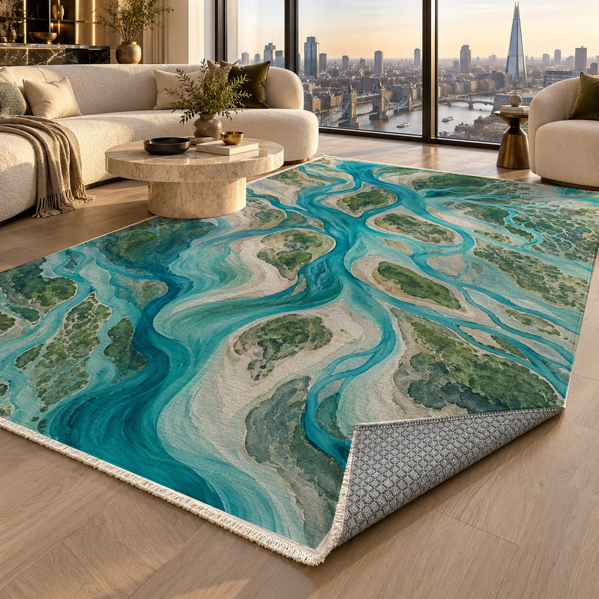River Delta II Abstract Washable Rug — london luxury living