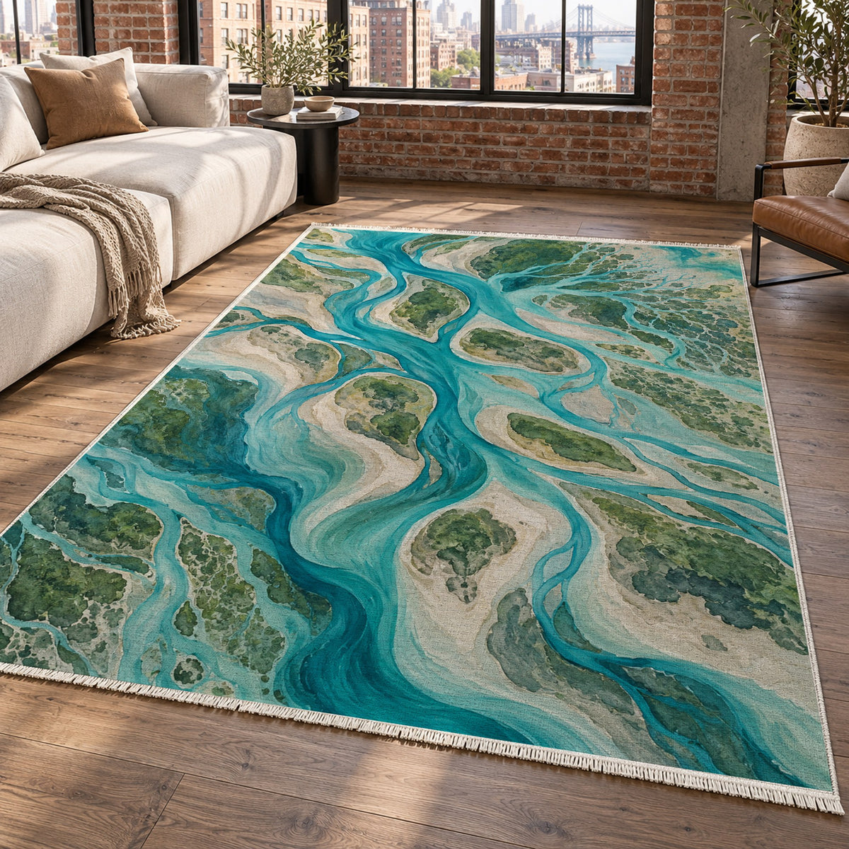 River Delta II Abstract Washable Rug — new york living