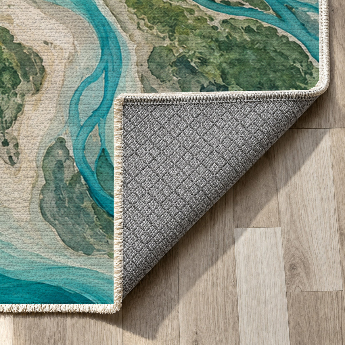 River Delta II Abstract Washable Rug — backing close up