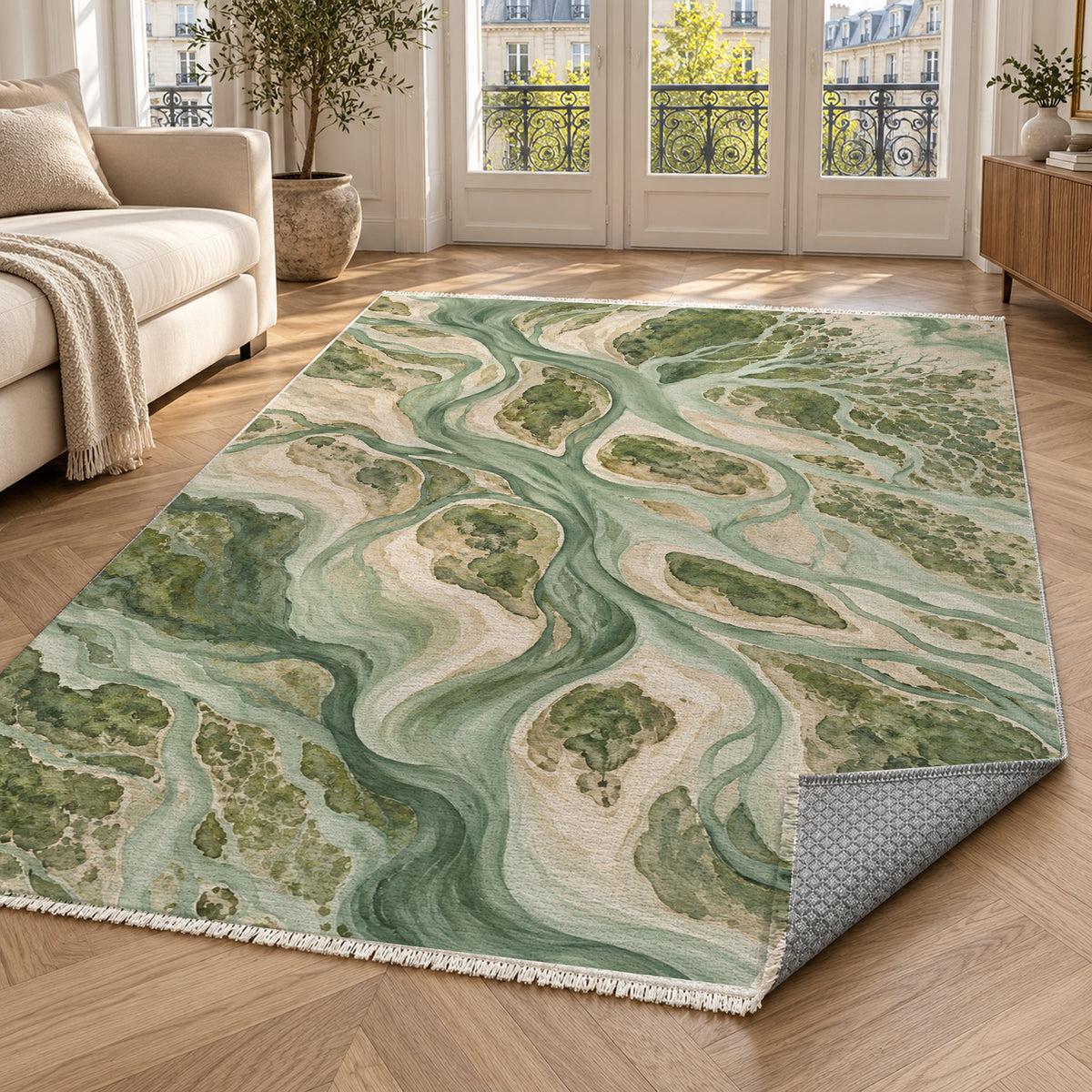 River Delta Sage Abstract Washable Rug — paris living
