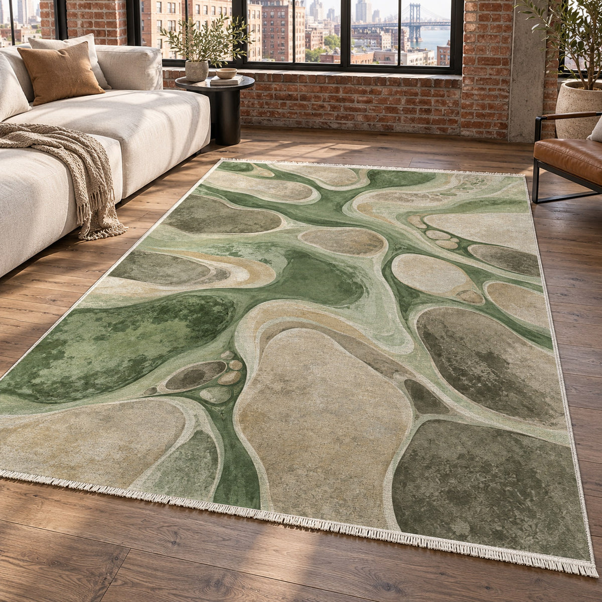 River Stones Sage Abstract Washable Rug — new york living
