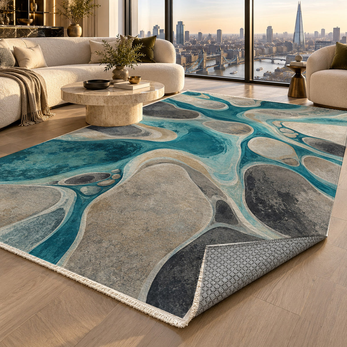 River Stones Abstract Washable Rug — london luxury living