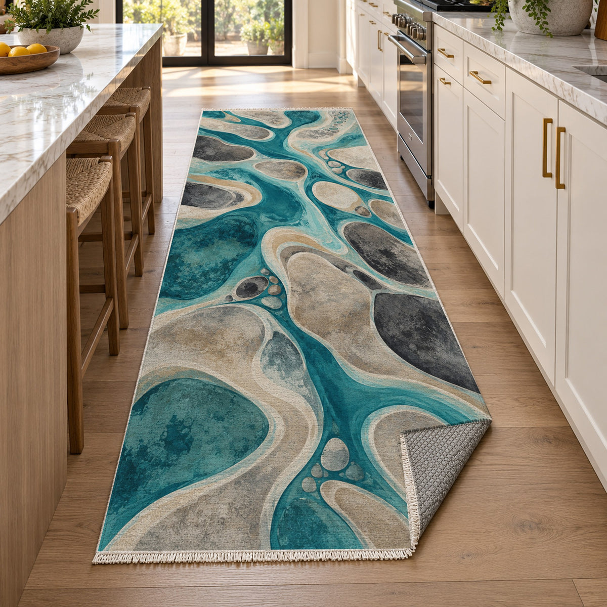 River Stones Abstract Washable Rug — new york kitchen runner