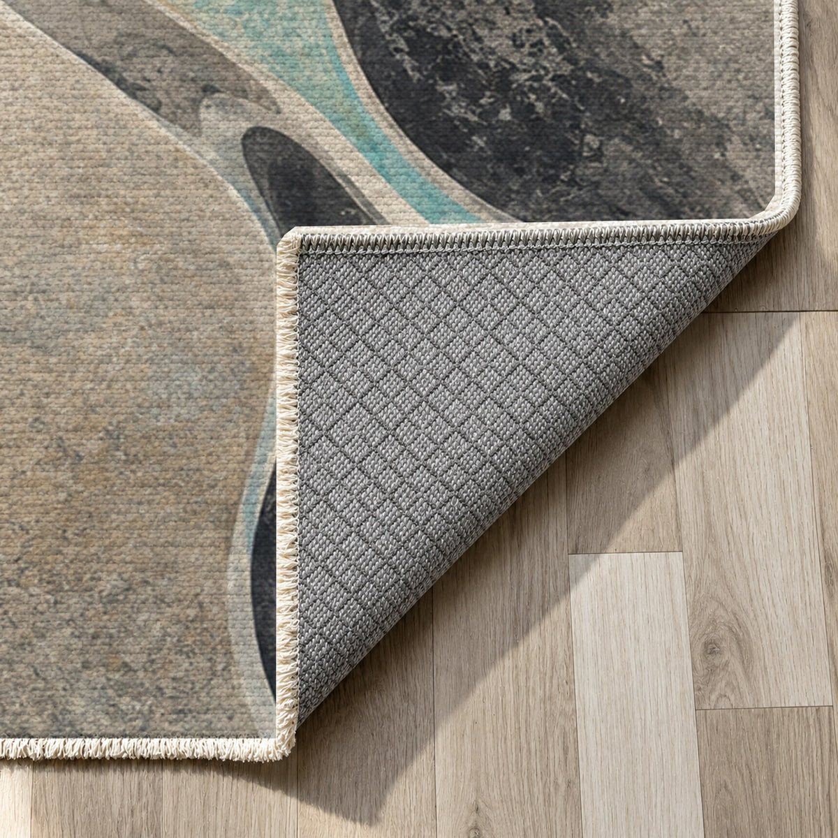 River Stones Abstract Washable Rug — backing close up