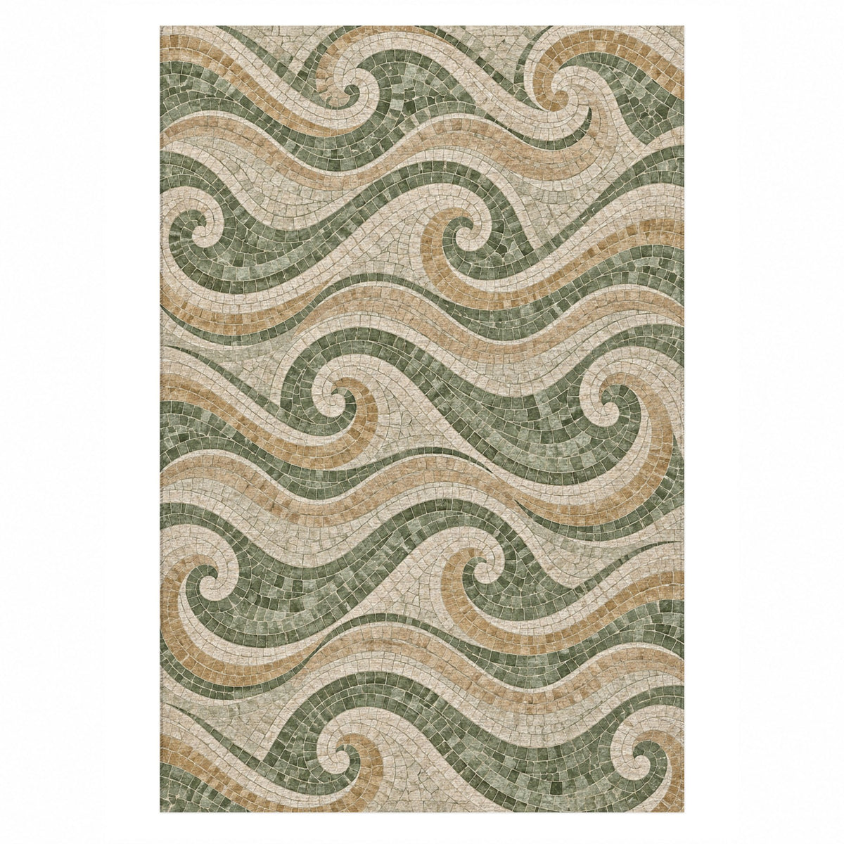 Roman Waves Sage Geometric Washable Rug — top view