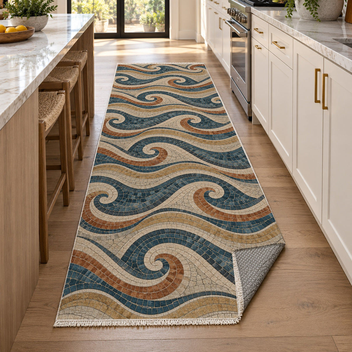 Roman Waves Geometric Washable Rug — new york kitchen runner