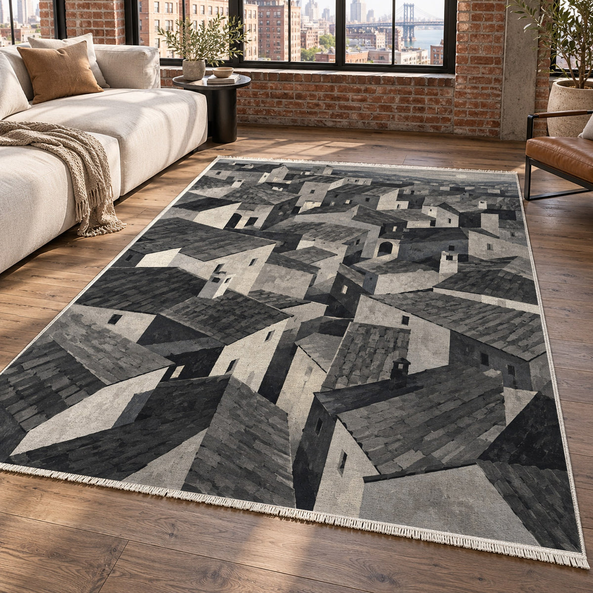 Rooftop Rhythm Charcoal Modern Washable Rug — new york living