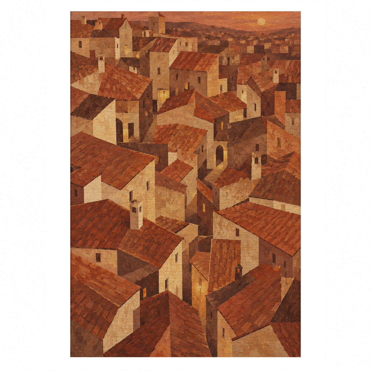 Rooftop Rhythm Terracotta Modern Washable Rug — top view