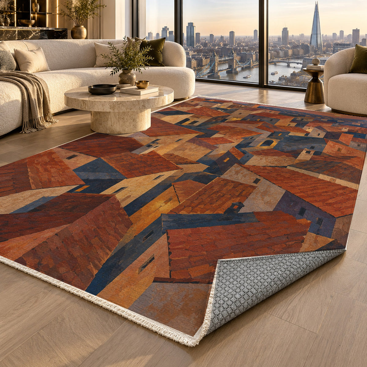 Rooftop Rhythm Modern Washable Rug — london luxury living