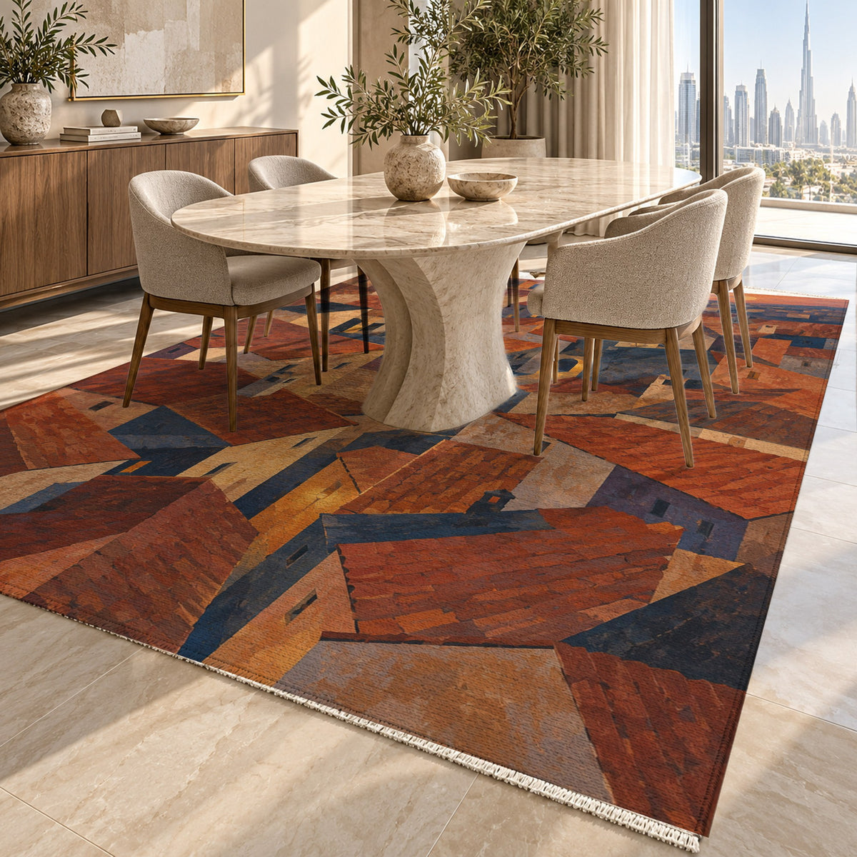 Rooftop Rhythm Modern Washable Rug — dubai dining