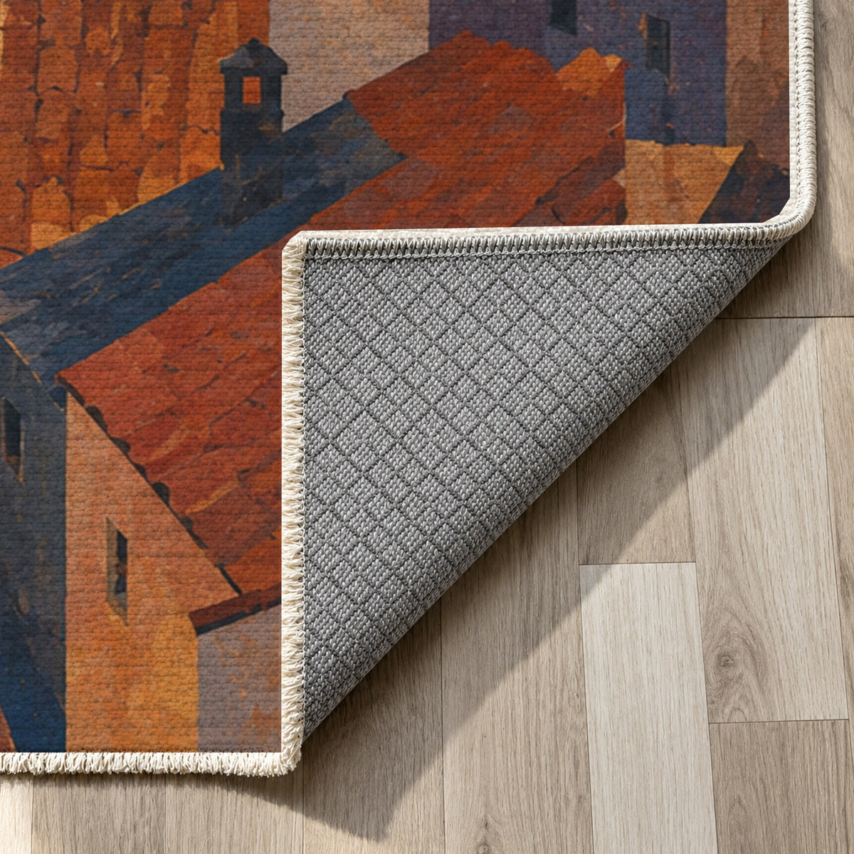 Rooftop Rhythm Modern Washable Rug — backing close up
