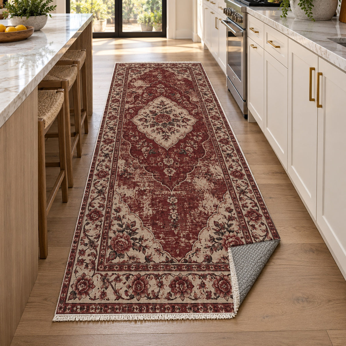 Rose Archive Burgundy Red Vintage Washable Rug — new york kitchen runner
