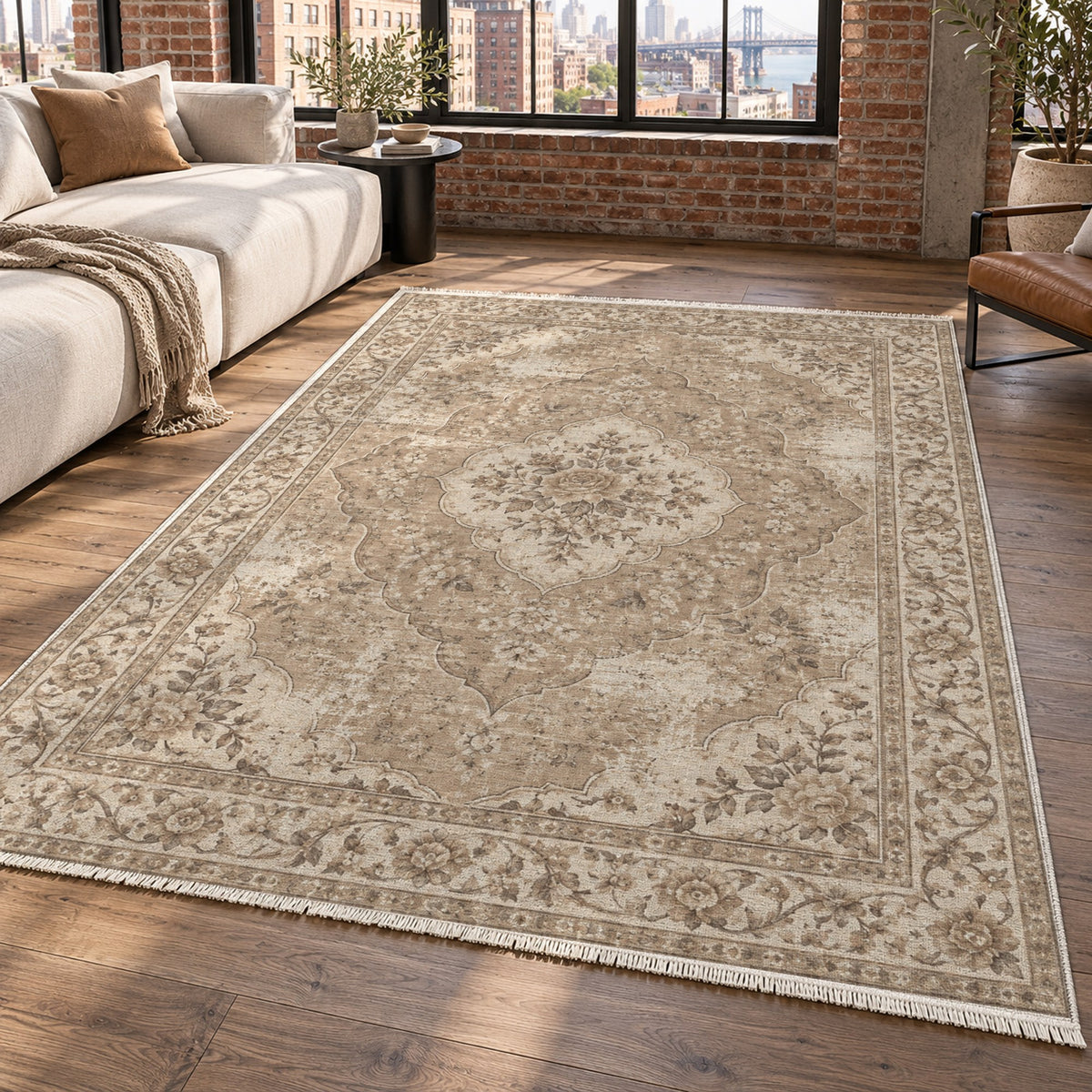 Rose Archive Ivory Taupe Vintage Washable Rug — new york living
