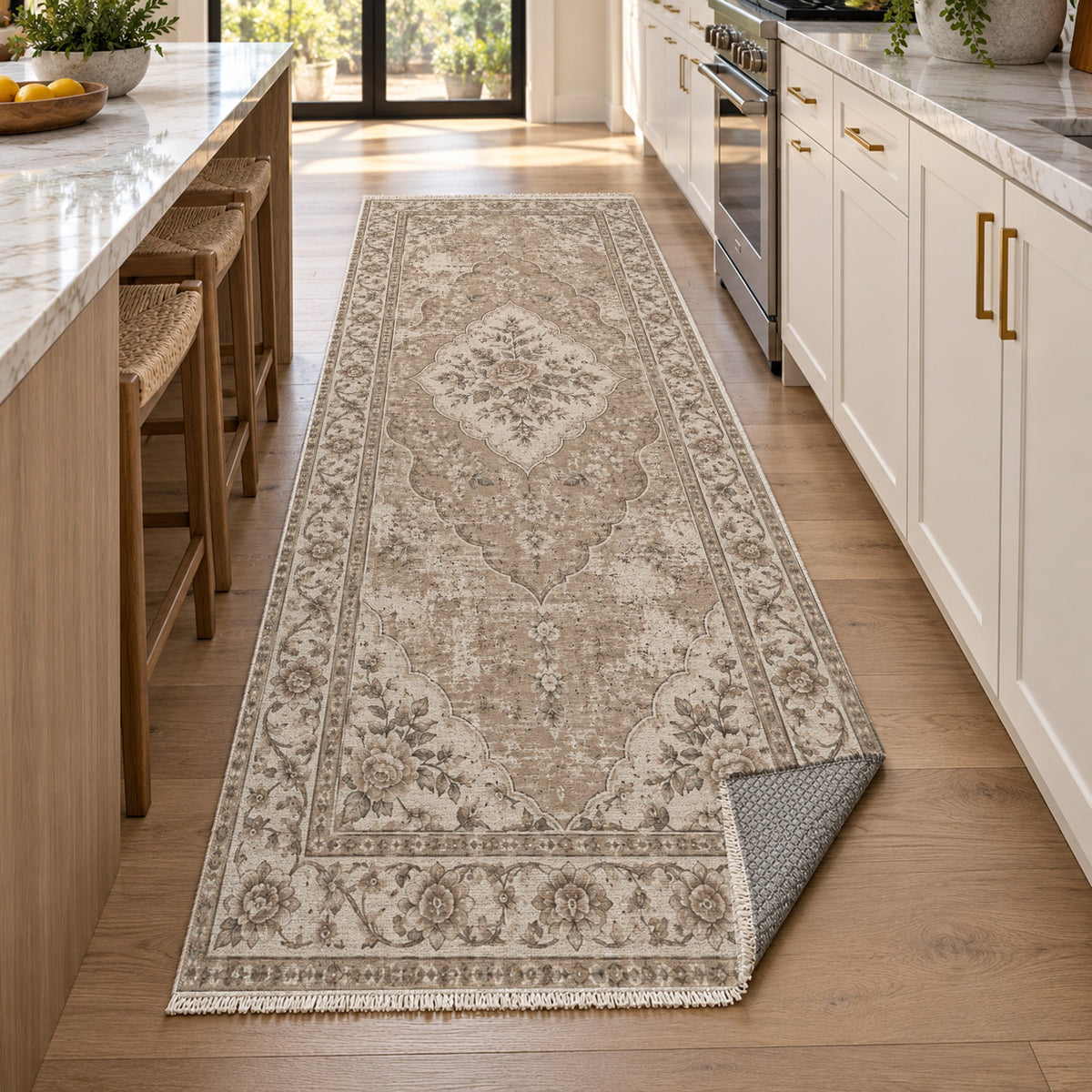 Rose Archive Ivory Taupe Vintage Washable Rug — new york kitchen runner