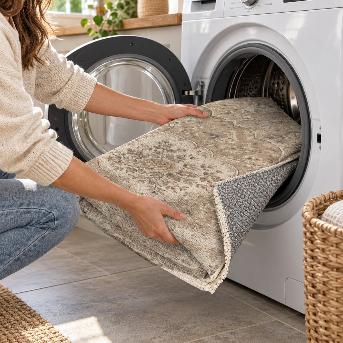 Rose Archive Ivory Taupe Vintage Washable Rug — washing machine