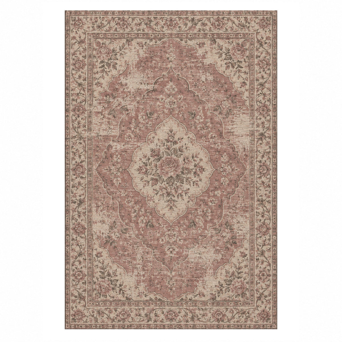 Rose Archive Rose Pink Vintage Washable Rug — top view