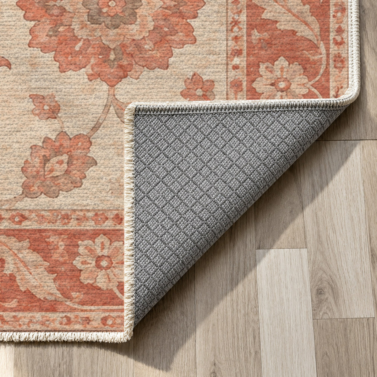 Rosette Symphony Coral Sand Classic Washable Rug — backing close up