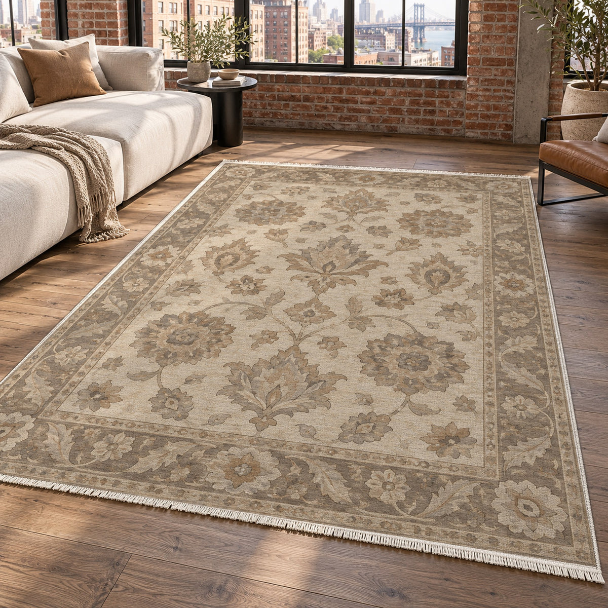Rosette Symphony Ivory Taupe Classic Washable Rug — new york living