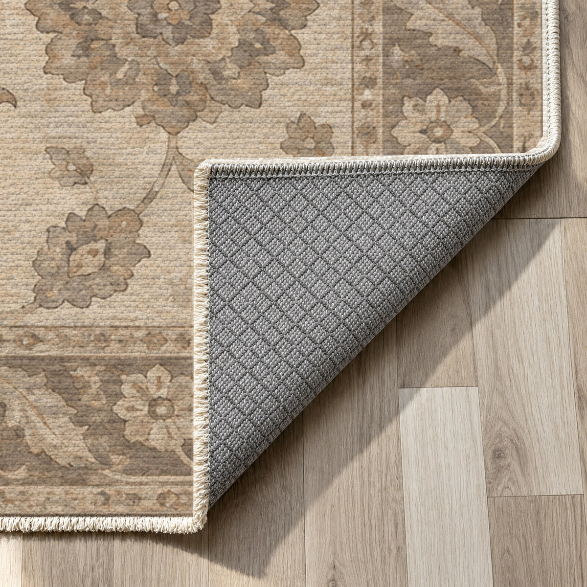 Rosette Symphony Ivory Taupe Classic Washable Rug — backing close up