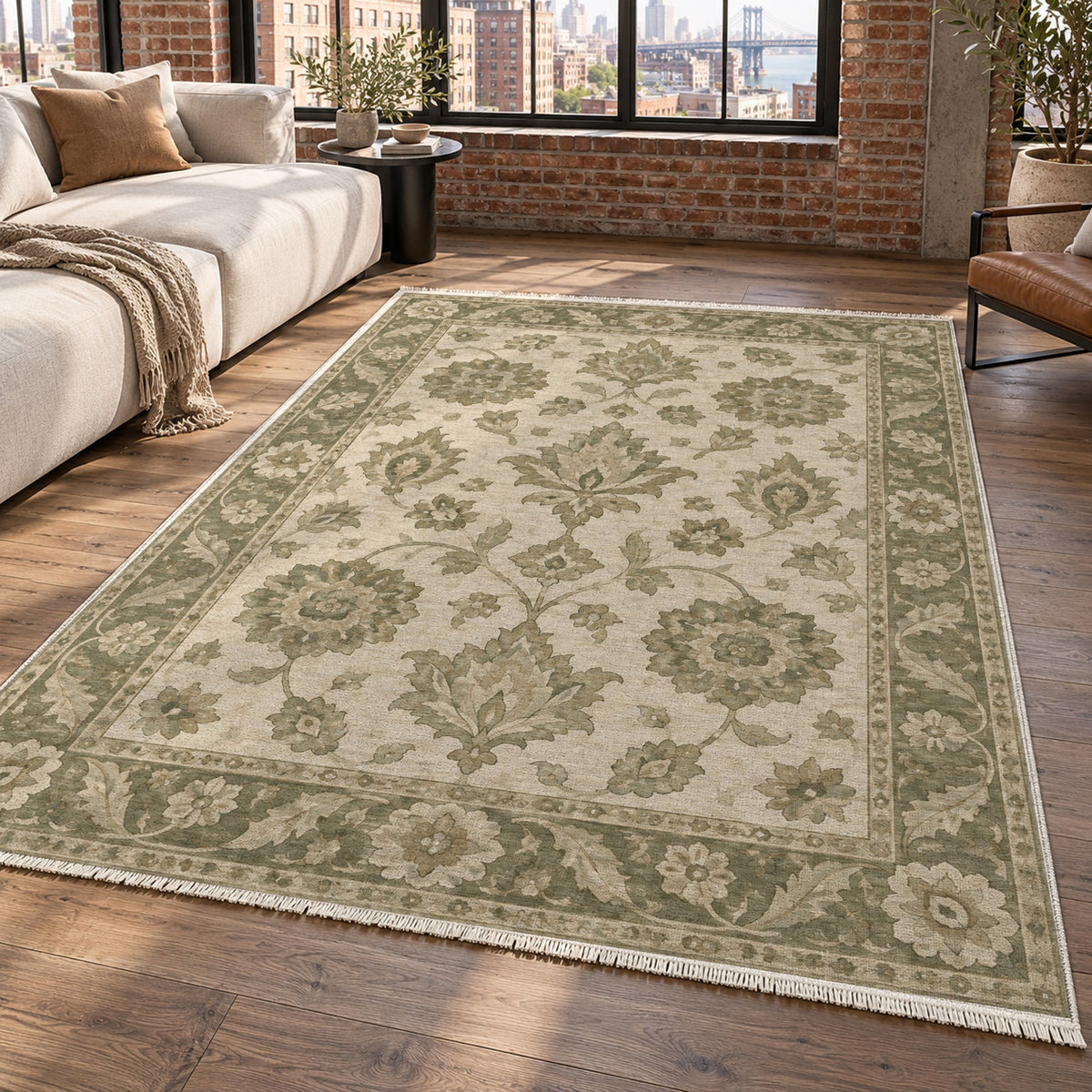 Rosette Symphony Sage Cream Classic Washable Rug — new york living
