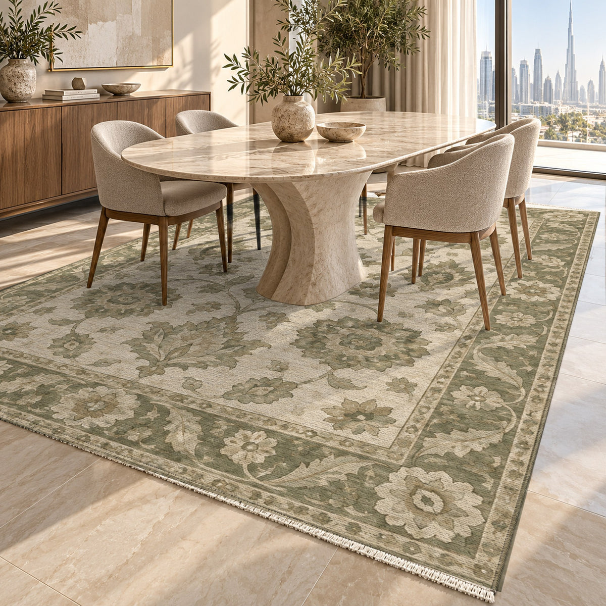 Rosette Symphony Sage Cream Classic Washable Rug — dubai dining