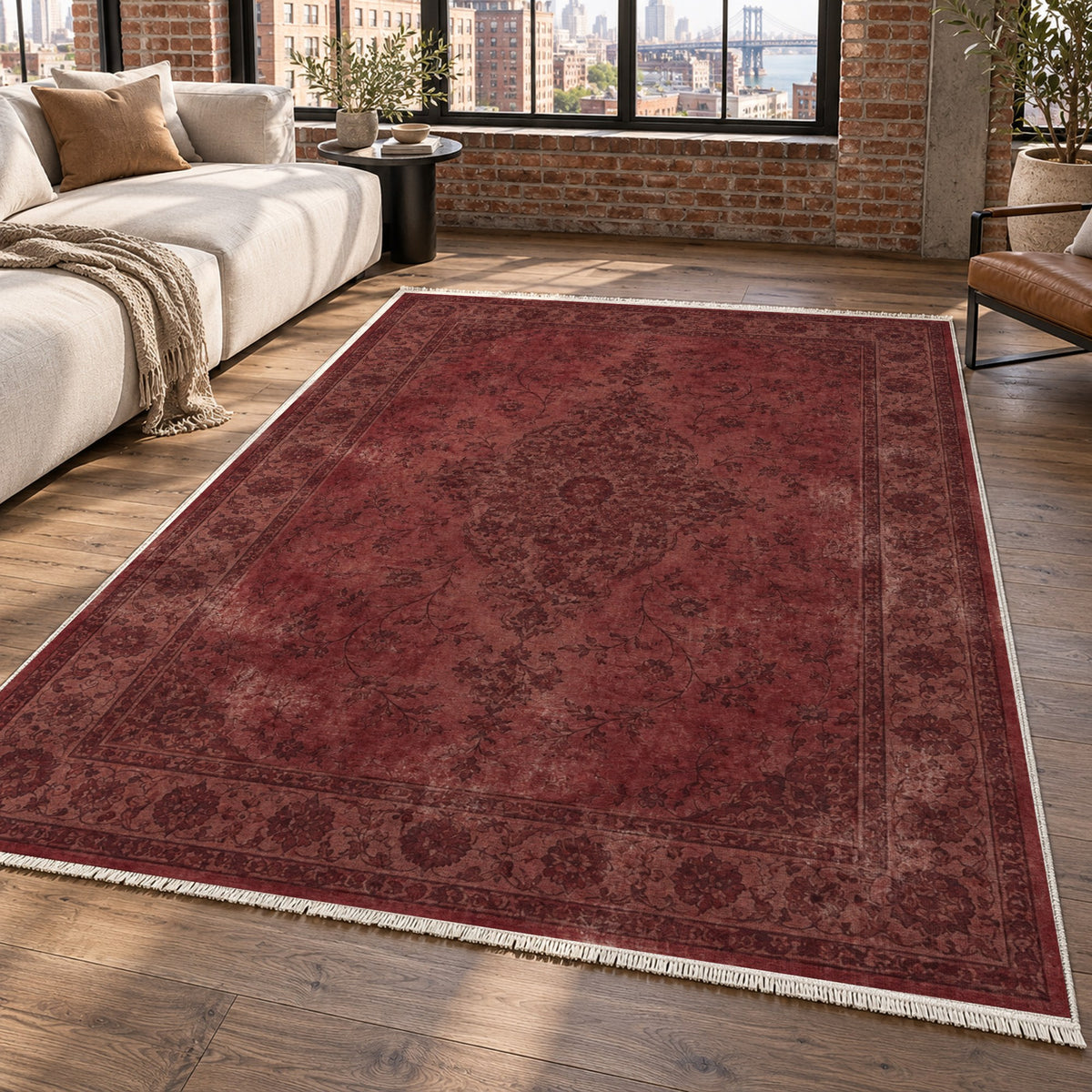 Rosewater Tabriz Burgundy Red Vintage Washable Rug — new york living