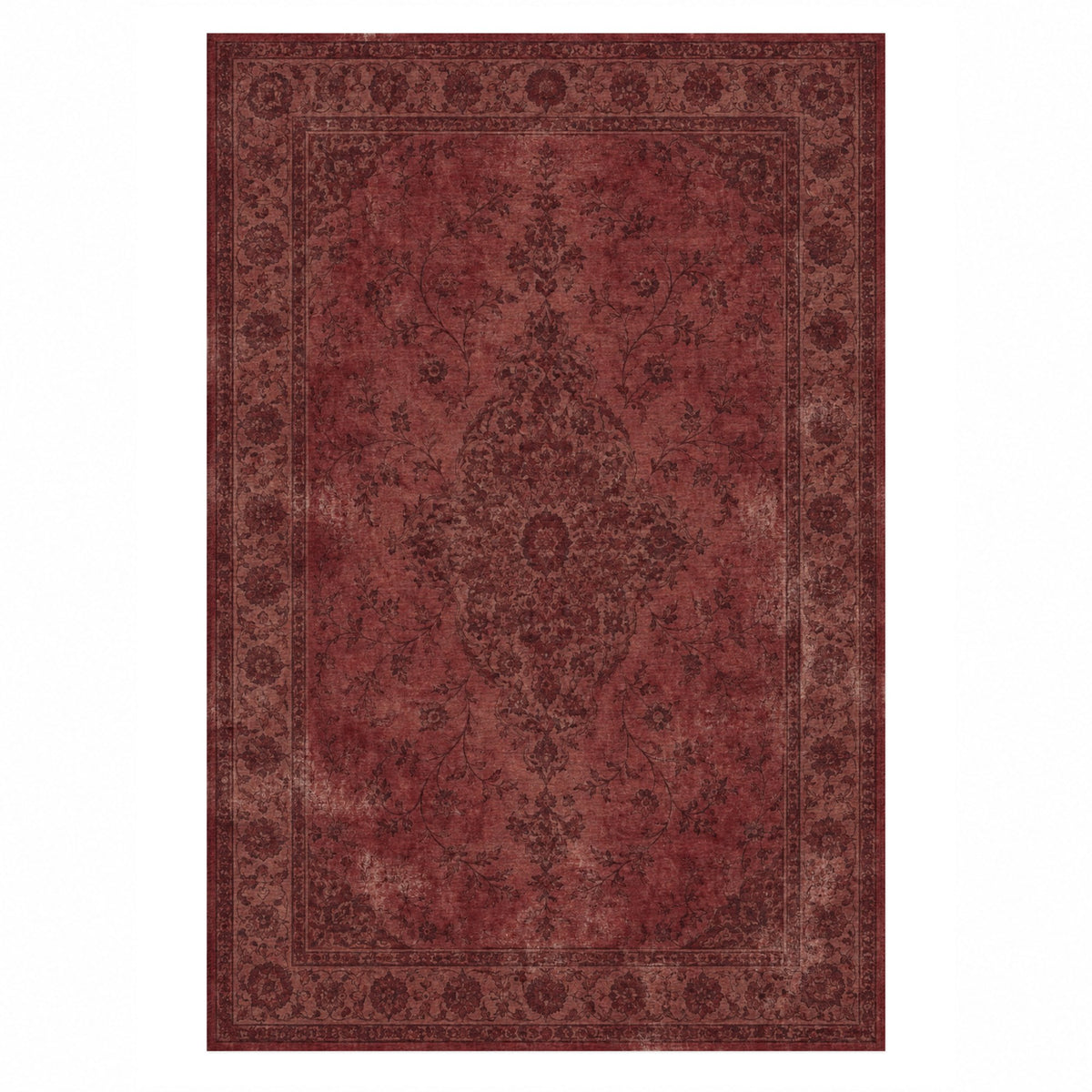 Rosewater Tabriz Burgundy Red Vintage Washable Rug — top view