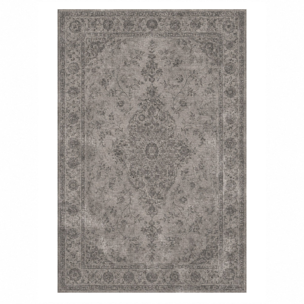 Rosewater Tabriz Charcoal Silver Vintage Washable Rug — top view