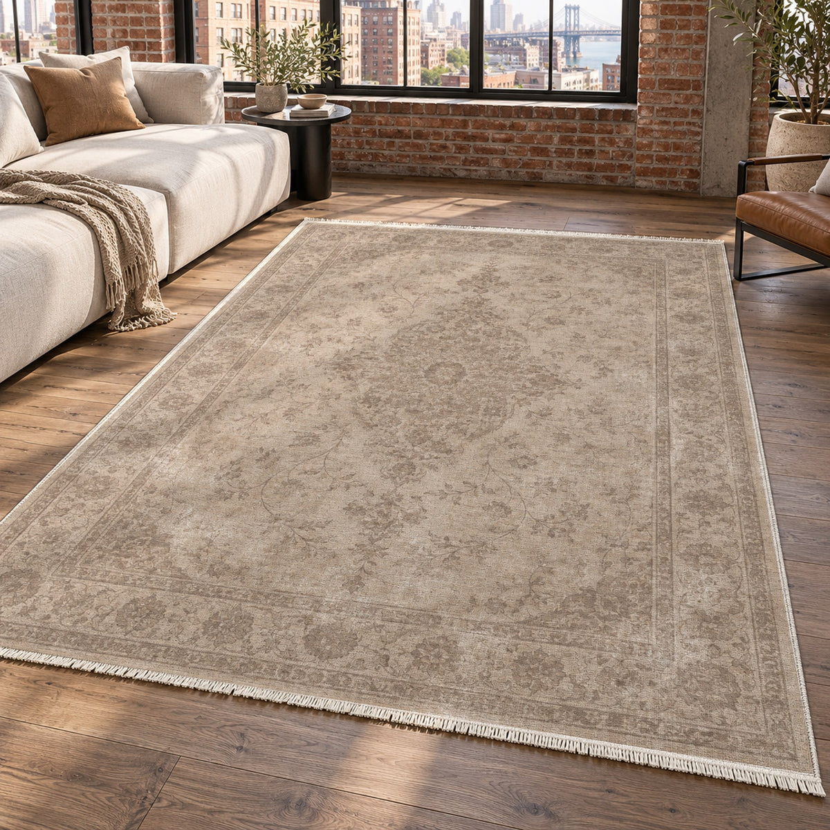 Rosewater Tabriz Ivory Taupe Vintage Washable Rug — new york living