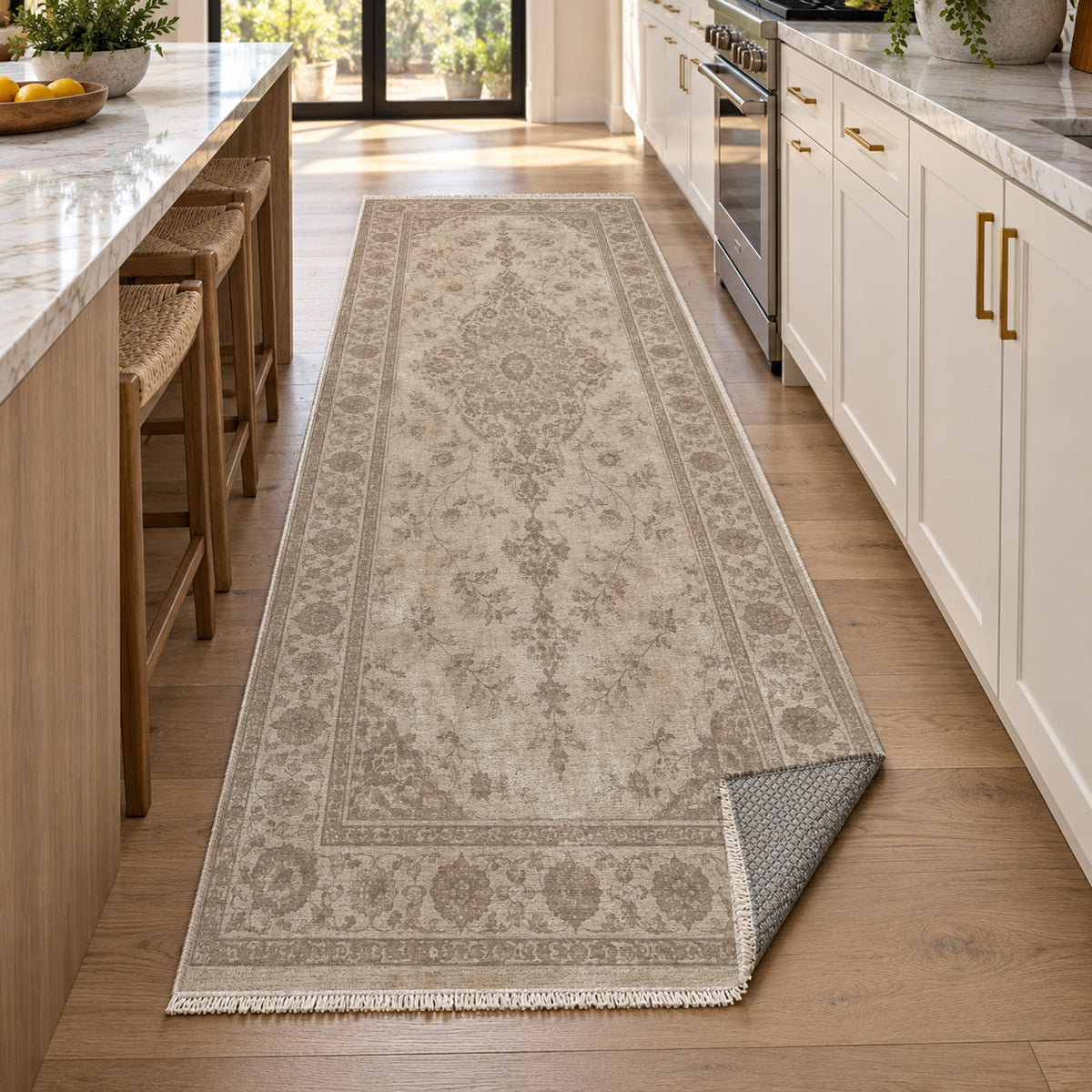 Rosewater Tabriz Ivory Taupe Vintage Washable Rug — new york kitchen runner