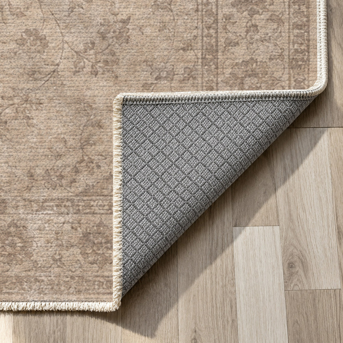Rosewater Tabriz Ivory Taupe Vintage Washable Rug — backing close up