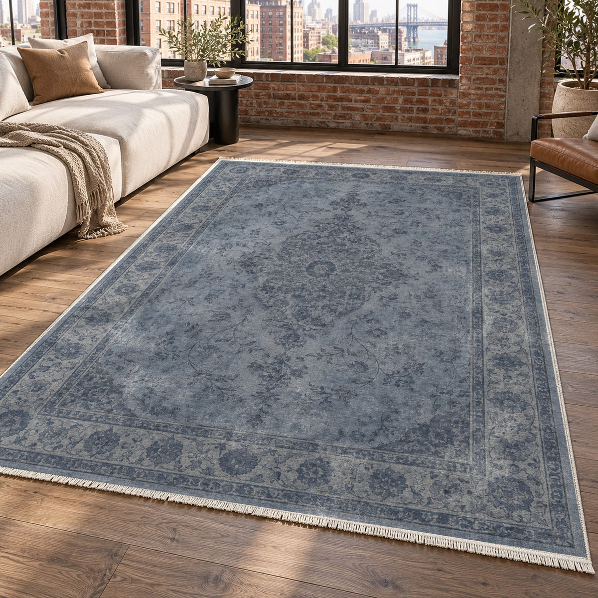 Rosewater Tabriz Slate Blue Vintage Washable Rug — new york living